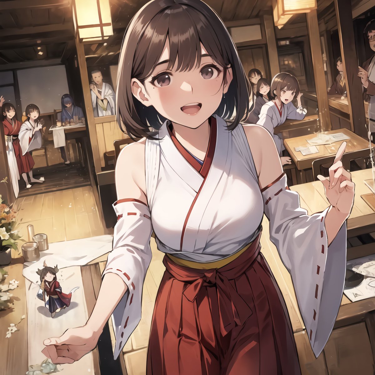 「もー、やっと来た。『儀式』はじまっちゃうぞ♡」 ごめんごめん。とりあえず、お神酒で
