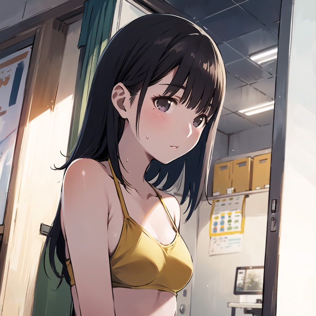 夜中に学校で雨宿りしてる女の子。 良かった、誰かに入れてもらえたんだね