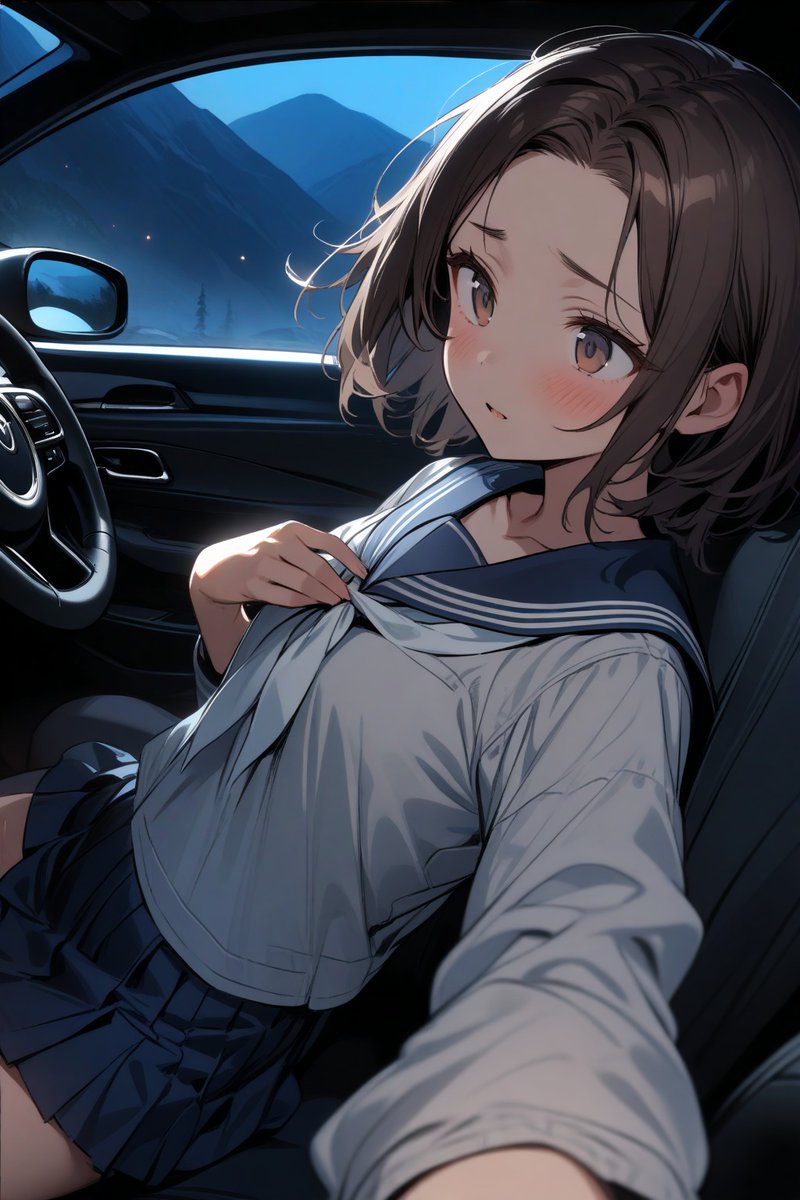 夜のドライブ（停車中） 助手席に二人で座ったりもできるんですよ。狭いけど