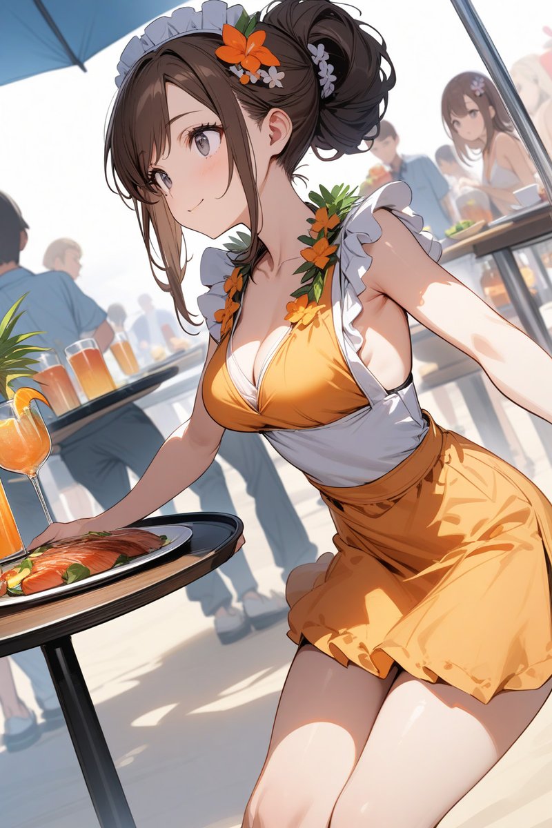 夏真っ盛りで繁盛している海の家。店員さんは大変そうだ。笑顔で働いててすごい。えらい