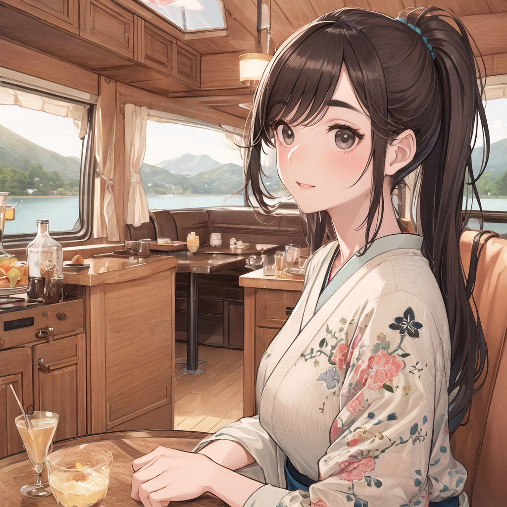 花火大会に誘われたご令嬢。 キャンピングカーの中からゆったりと鑑賞するそうです。快適ですね