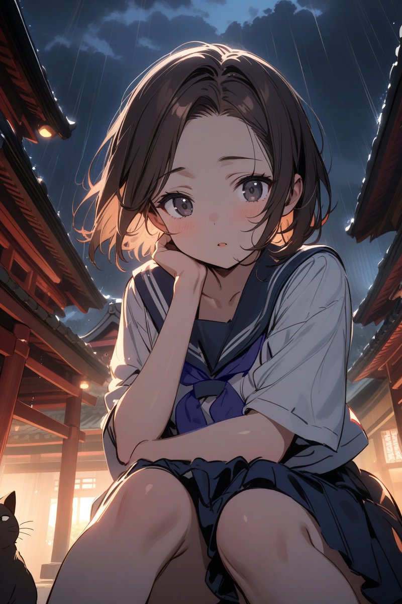 変なニャンコをかまいにくる女の子