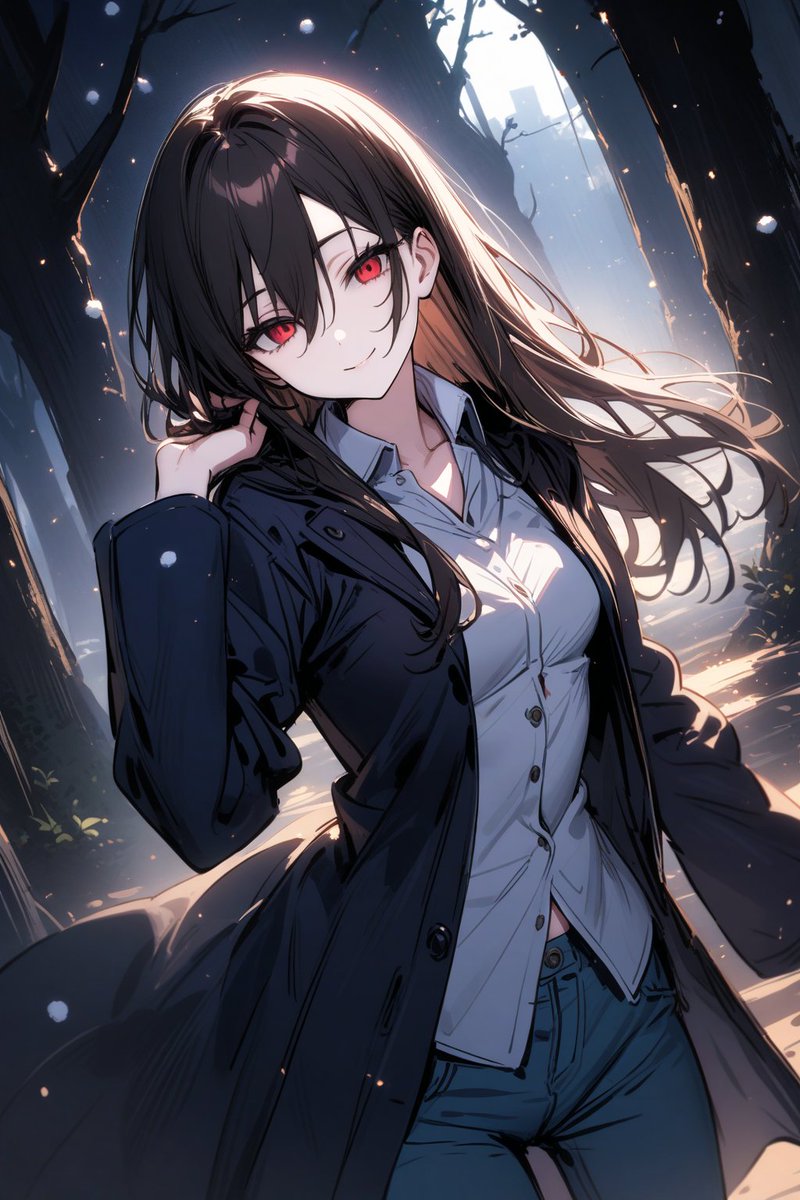『ブラックツリーの怪』での紺色トレンチコートな夕闇さんをイメージしました。笑顔が怖いです