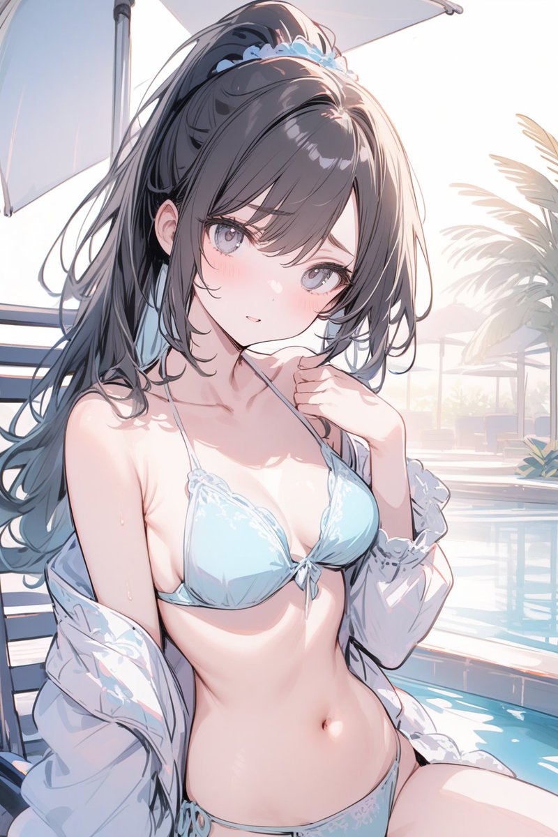ホテルの室内プールでくつろいでる子