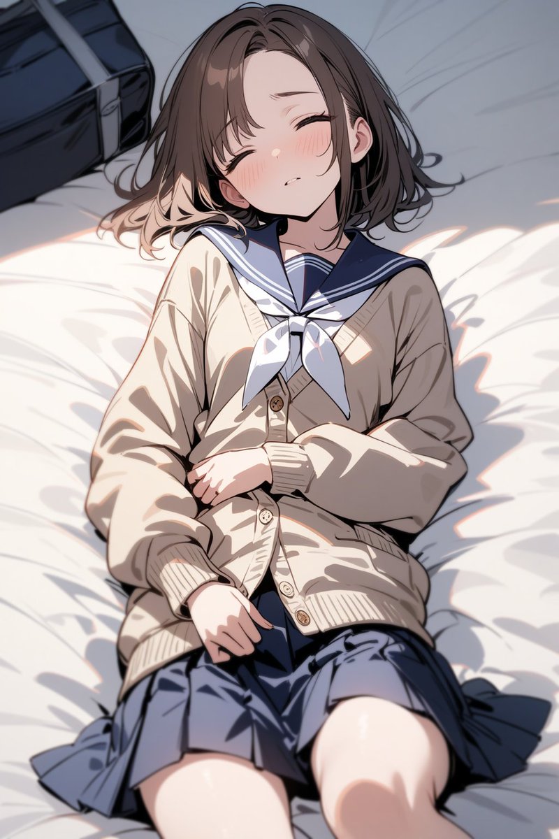 むっ、カノジョが制服で寝ているぞ。今日は代休ということを忘れてるんだな。学校あると思ってるのに眠りこける。…