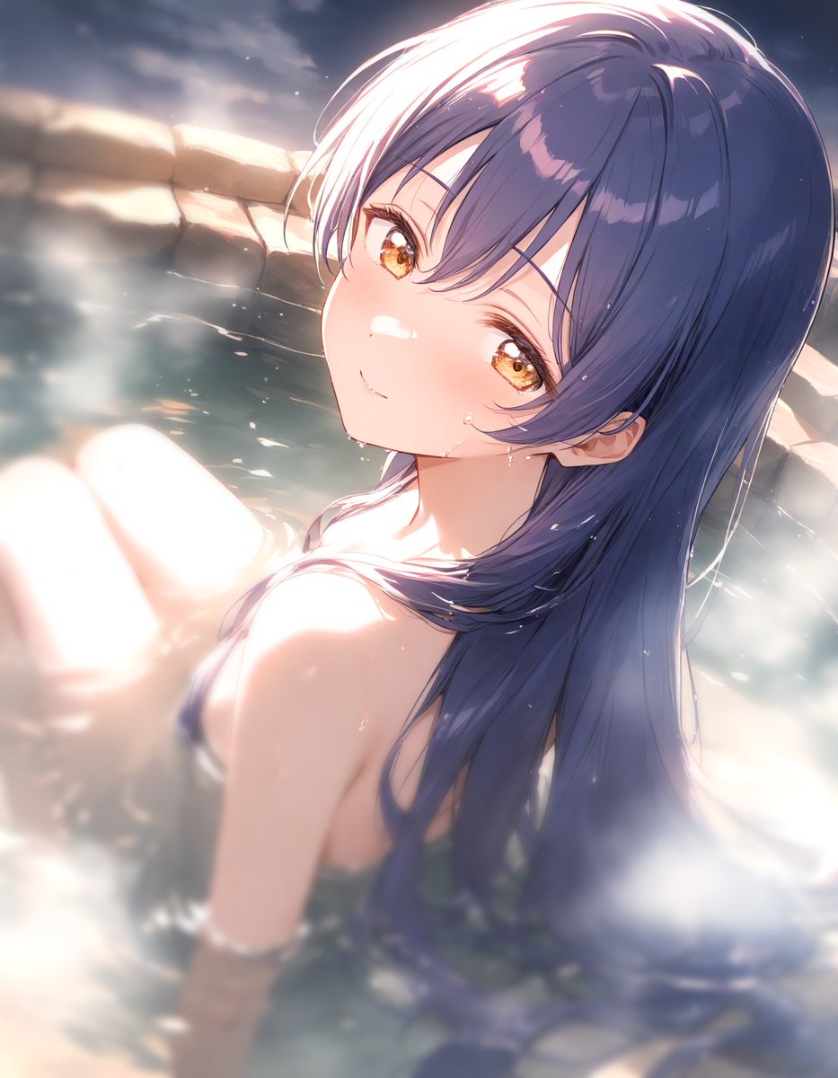 早朝の入浴中な海未ちゃん。 おはようございます。 うーん、ステキな湯治場だな