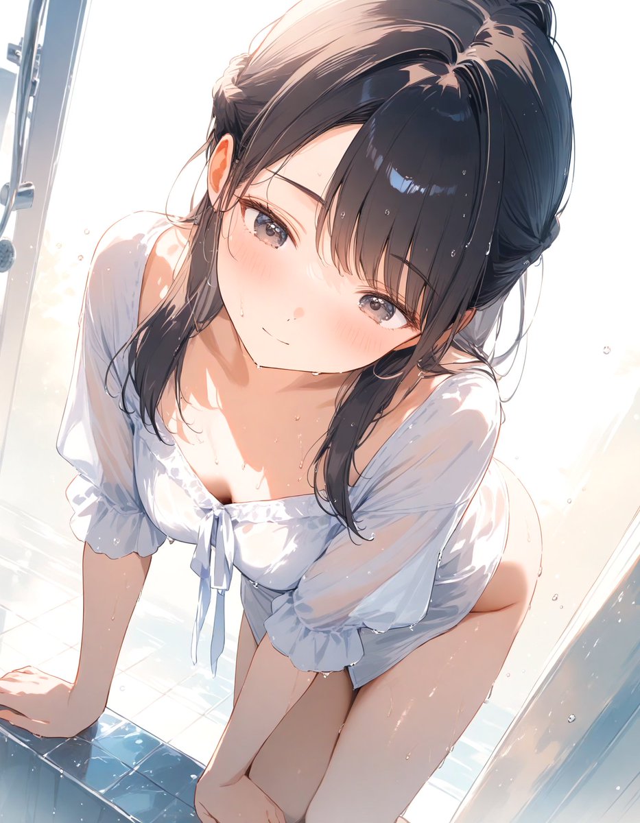 「なんで服を着てシャワーなんですか？」 世のしがらみというやつだよ