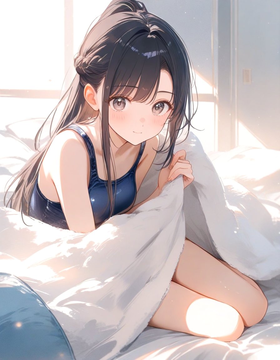部屋でスク水が少し恥ずかしくなってきたマナカ