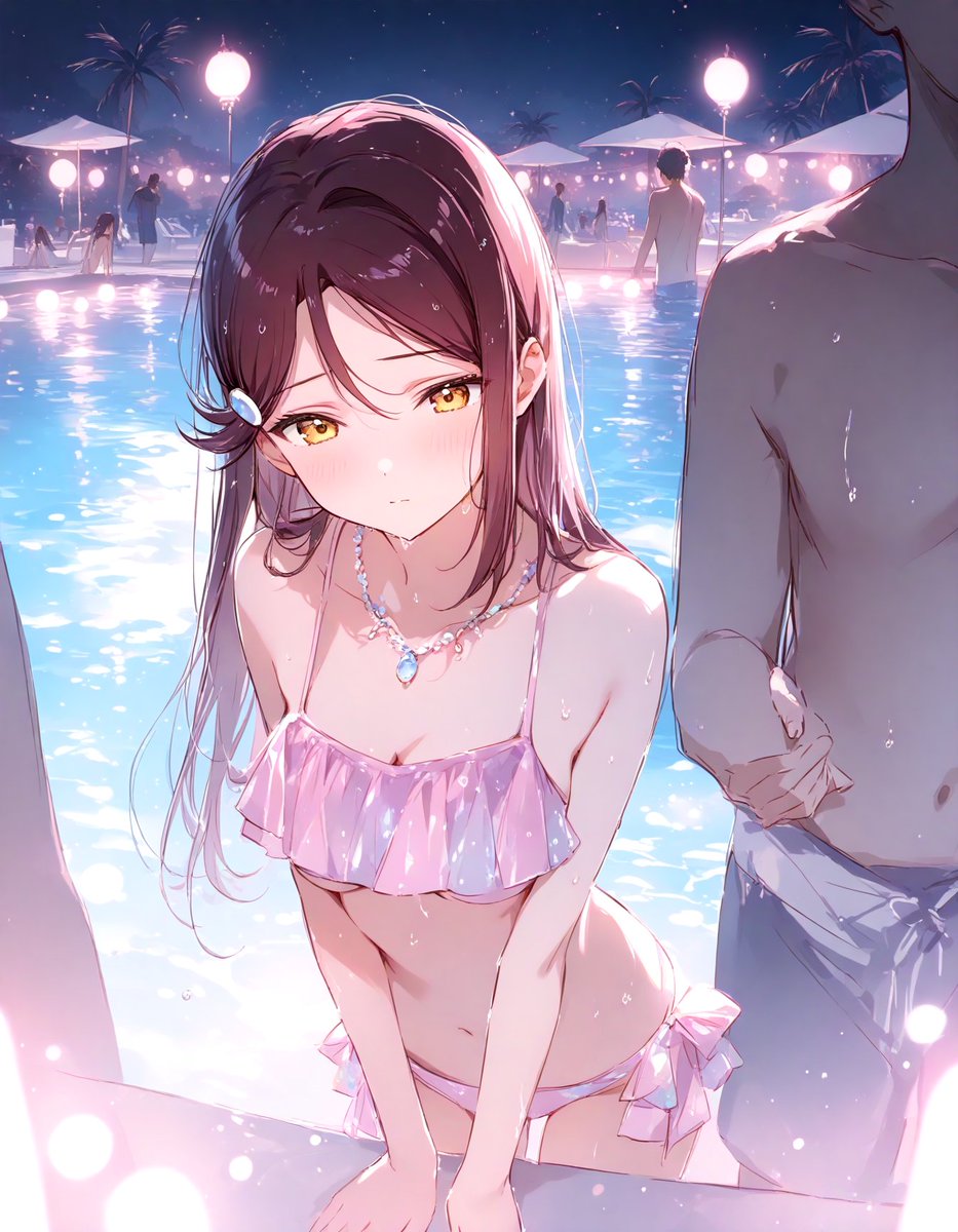 少しよそ見をしただけでもキケンなナイトプール。 こんな危ないところにいられるか！ 俺たちは自分の部屋に戻るぞ