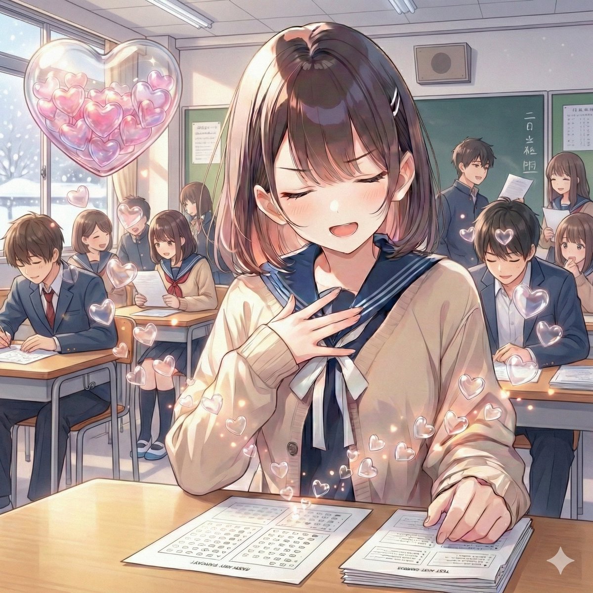 クラスメイトの姉ヶ崎さんがとてもいい表情をしている。共通テストの自己採点が良かったのかな
